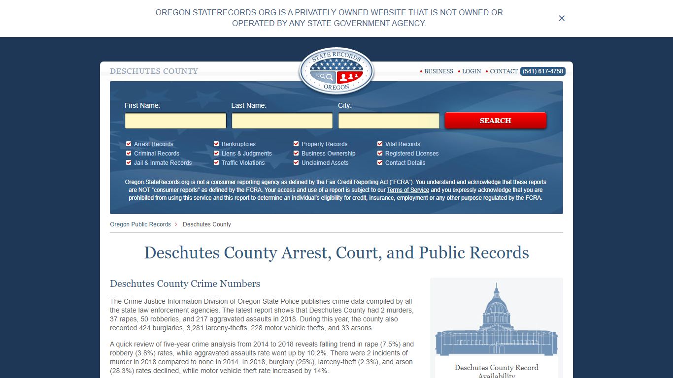 Deschutes County Arrest, Court, and Public Records